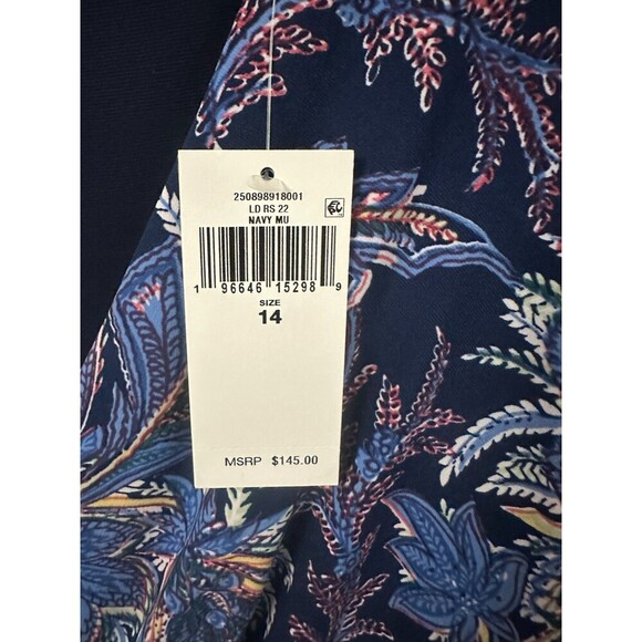 NWT‎ Lauren Ralph Lauren Floral Jersey Dress Sz 14 Stretch Navy Blue Long Sleeve - Picture 3 of 12
